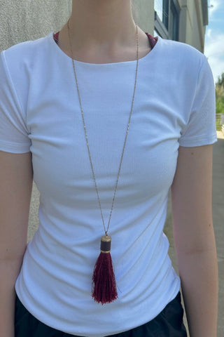 Burgundy Tassel Necklace